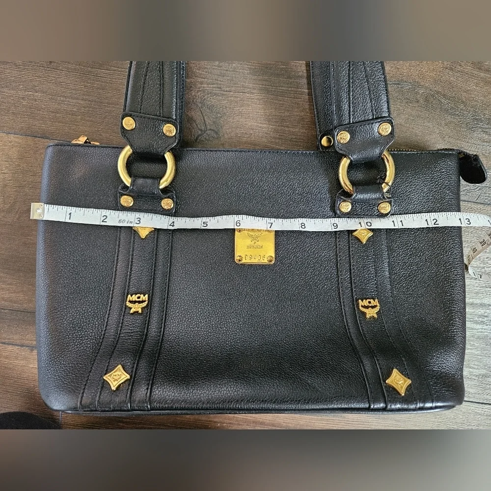 MCM Grained Calfskin Black Leather Shoulder Bag With COA